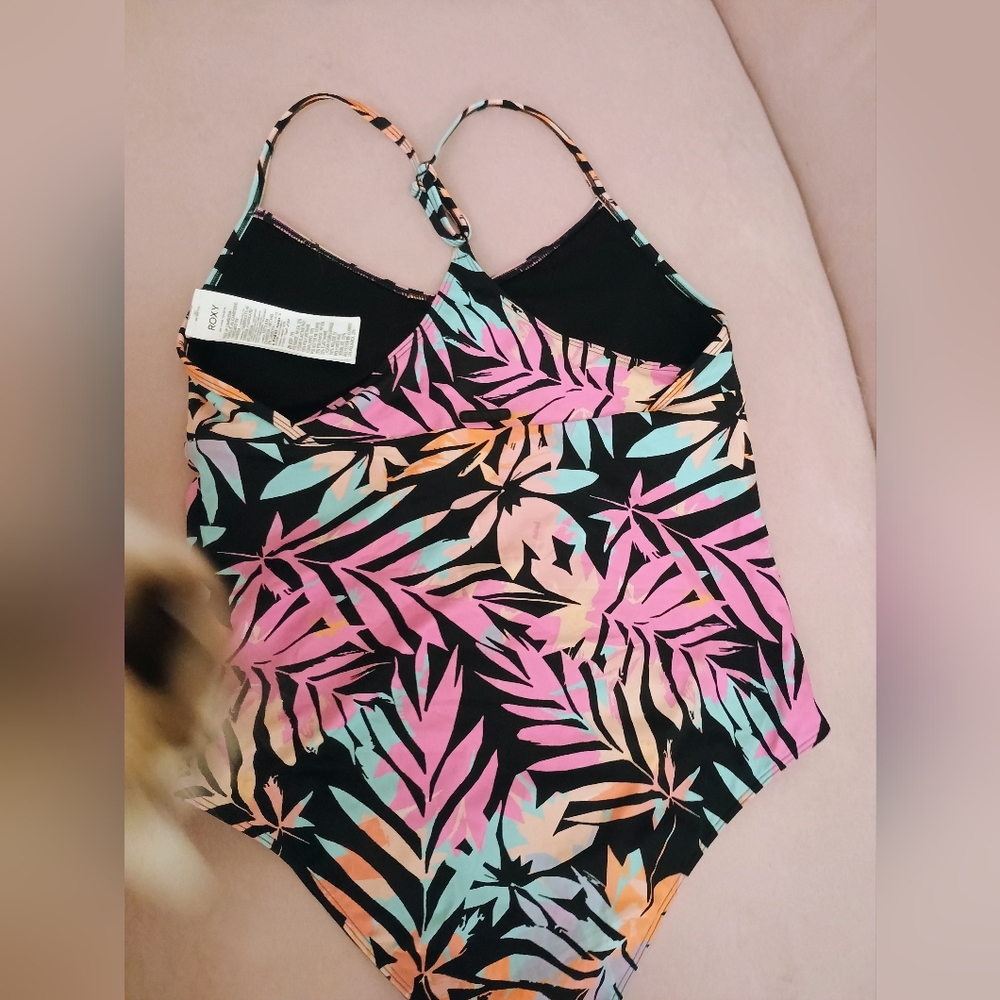 Roxy Black One-Piece Swimsuit with Tropical Print - Picture 2 of 4